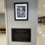 Plaque displayed in CLA building honoring CLA's first dean, Dr. Frank Finney, Jr.