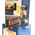 A pop-up display for Rightfully Hers, commemorating the 100th Anniversary of the ratification of the 19th amendment.