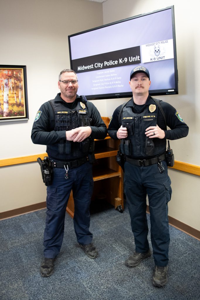 Sgt. Fittro and Sgt. Skelton of the Midwest City k-9 Unit met with students of the UCO Criminal Justice Club.