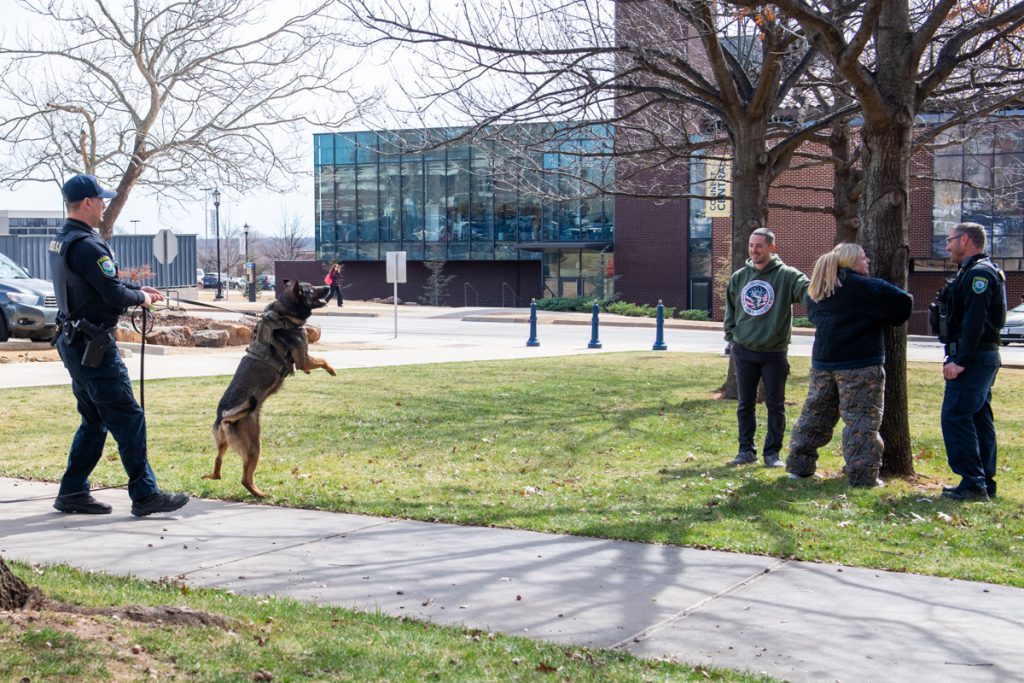 Sgt. Fittro and Sgt. Skelton of the Midwest City k-9 Unit met with students of the UCO Criminal Justice Club.